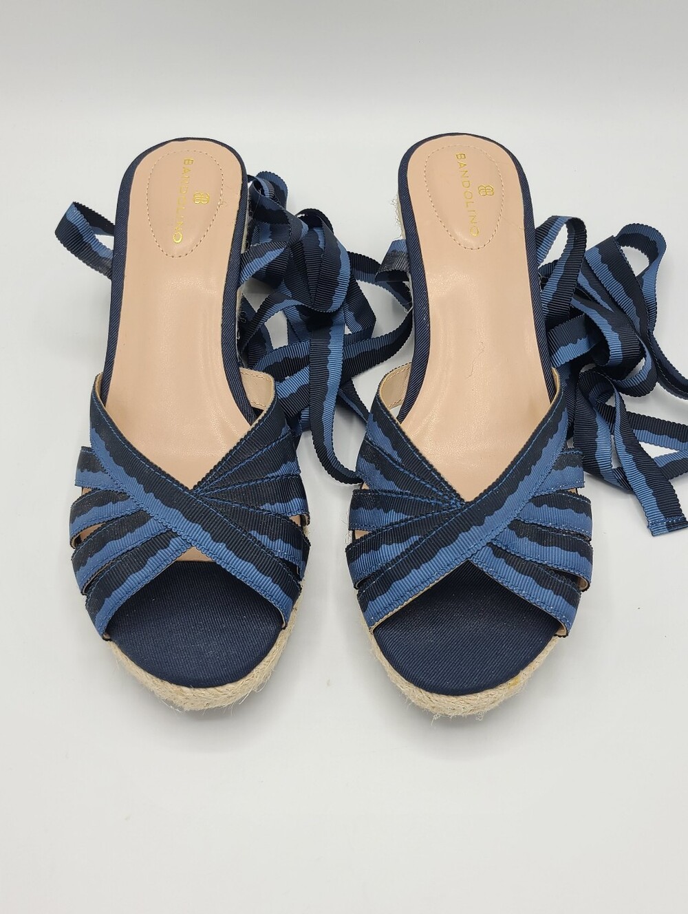 Bandolino Nestle 2 Blue Ribbon Espadrille Wedge Sandals Lace Up Ankle Tie 8.5 - Picture 7 of 15